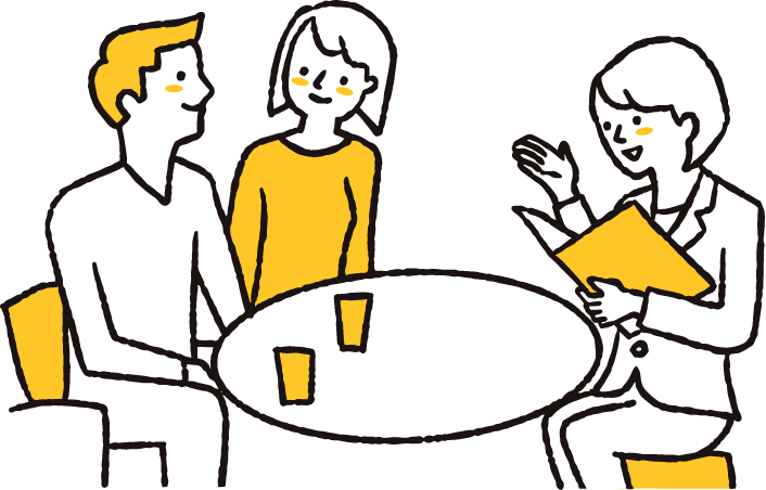 お客様にインタビューしているイラスト